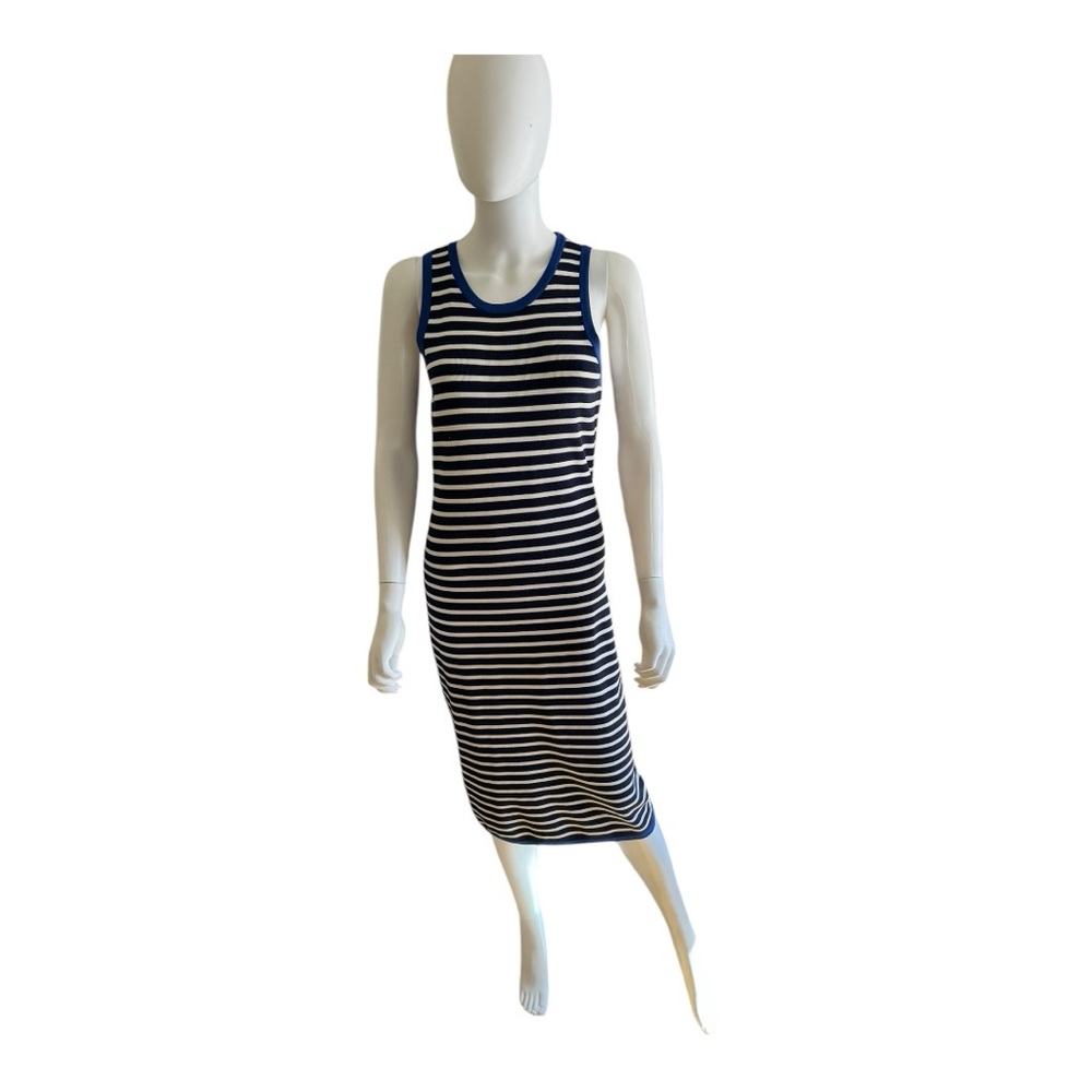 Michael Kors Knit Striped Blue White Rib Knit Midi Dress Size Medium